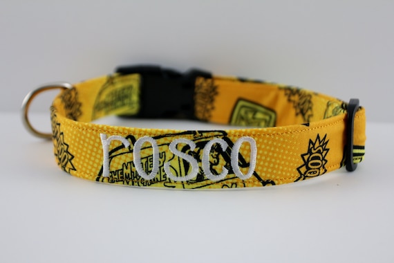 Cartoon Personalized Dog Collar, Orange and Yellow Collar, Embroidered Collar, Custom Collar, Dog Collar, Retro Pet, Dog