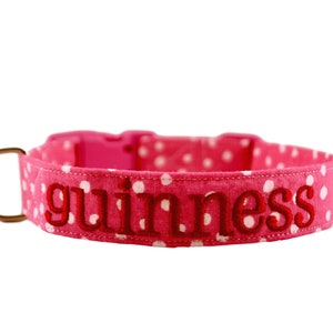Pink Polka Dot Collar, Pink Dog Collar, Valentine Collar, Polka Dot Dog Collar, Girly Embroidered Collar, Custom Collar, Personalized Collar