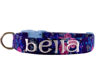 Collar floral púrpura profundo, collar de flores, collar floral, collar de perro personalizado púrpura, collar de perro personalizado, collar bordado, perro femenino
