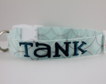 Mint Geo Collar, Mint Dog Collar, Modern inspired collar, Embroidered Collar, Personalized Dog Collar, custom pet collar, boy dog collar