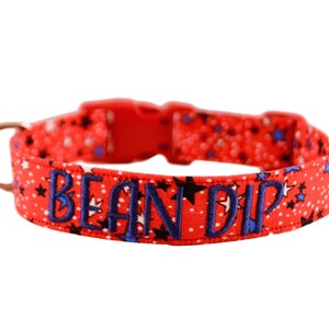 Red Patriotic Collar, Dog Collar, Personalized Collar, Embroidered Dog Collar, Independence Day Dog Collar, July 4th Collar, America Collar