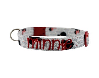 Weibliches Maus-Halsband, Girly Maus-Ohren Hundehalsband, personalisiertes Hundehalsband, schwarz-weißes Haustier-Halsband, gesticktes Halsband, kundenspezifisches Halsband, Hund