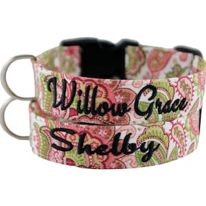 Collare Paisley rosa, Collare per cani Paisley e fiori, Collare floreale, Collare per cani personalizzato, Collare per cani personalizzato, Collare ricamato, Colla per cani
