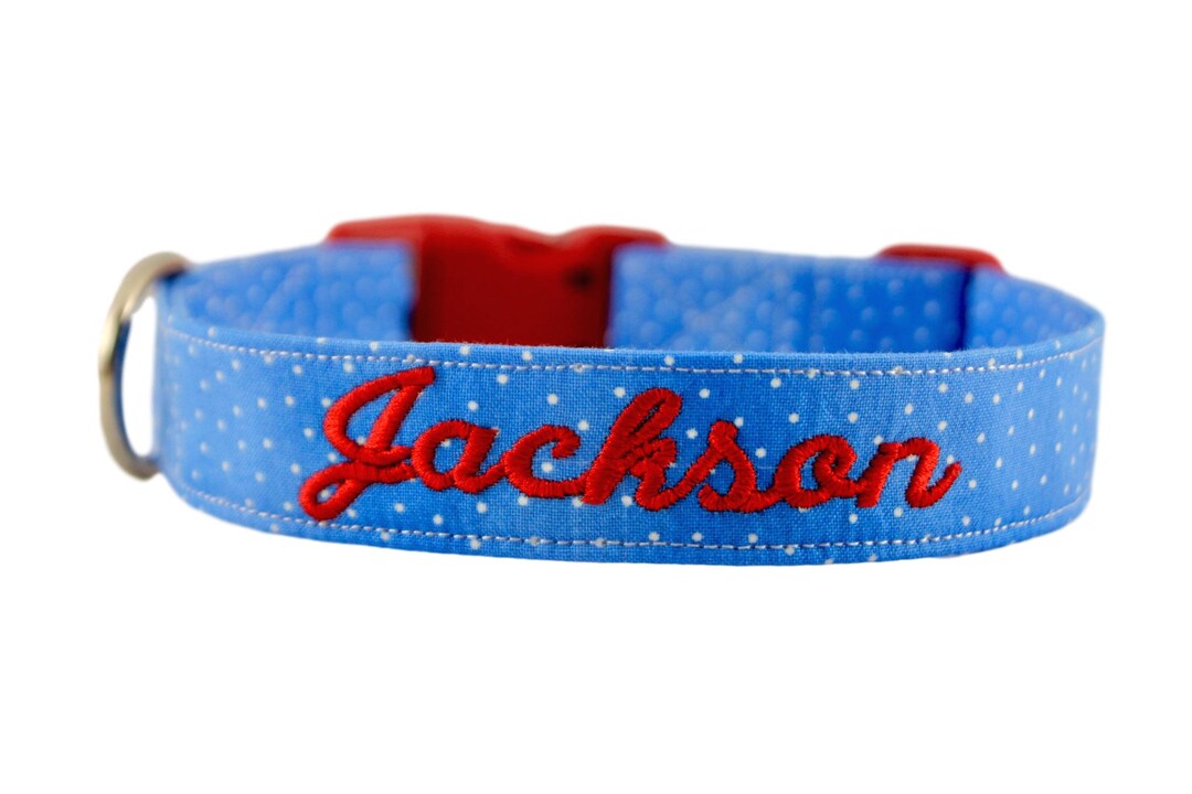 Blue Polka Dot Collar, Blue Personalized Dog Collar, Polka Dot Collar ...