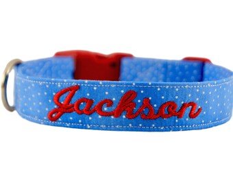 Blue Polka Dot Collar, Blue Personalized Dog Collar, Polka Dot Collar, Boy Dog Collar, Embroidered Collar, Custom Collar, Dog Collar, Collar