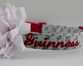 Tiny Rosebuds Collar, Flower Dog Collar, Floral Collar, Custom Dog Collar, Personalized Dog Collar, Embroidered Collar, Girly Dog Collar