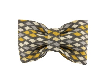 Grey and Mustard Geo Bow Tie, Boy Collar Bow Tie, Collar Upgrade, Collar Bow Tie, Bow Tie, Male Bow Tie, Grey Bow Tie, Yellow geo bow tie