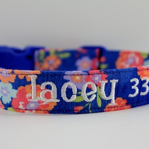 Royal Coral Floral Collar, Flower Dog Collar, Floral Collar, Custom Dog Collar, Personalized Dog Collar, Embroidered Collar, Girl Pet Collar