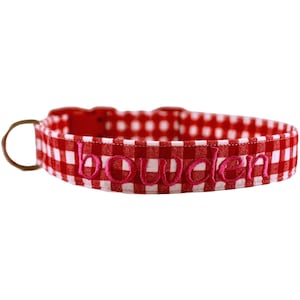 Life&#39;s a Picnic Collar, Plaid Dog Collar, Valentine Collar, Red Dog Collar, Gingham Embroidered Collar, Custom Collar, Personalized Collar