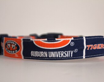 Auburn University Collar-Size MEDIUM w/ NAVY Buckle, Auburn Tigers Dog Collar, War Eagle Collar, Auburn DoG Collar, College Team Collar, Pet
