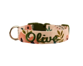 Peach Poppys Collar, Flower Dog Collar, Floral Collar, Custom Dog Collar, Personalized Dog Collar, Embroidered Collar, Girly Dog, flower pet