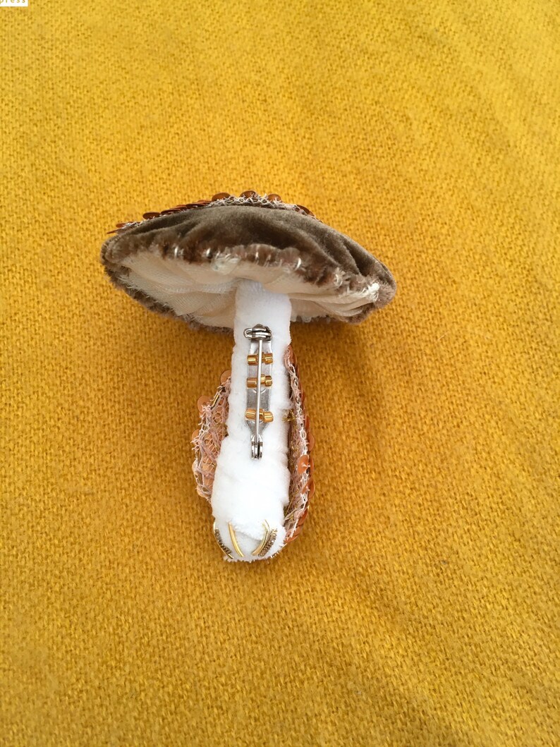 Mushroom Embroidery brooch Mushroom pin Autumn scarf brooch Scarfs beaded pin Textile brooch Mothers Day gifts