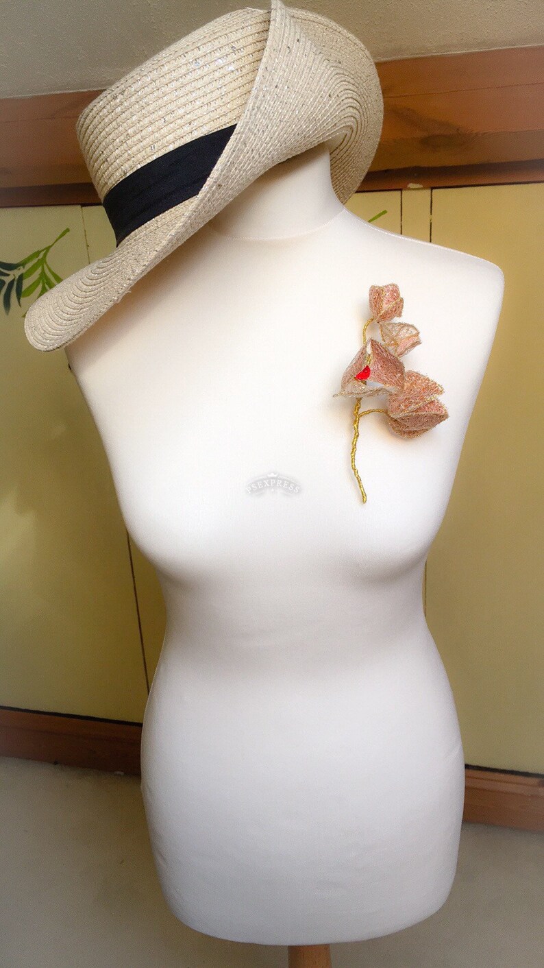 Golden flower brooch Handembroidery brooch Flower pin for jacket Brooch for auntie birthday Pin for scarf Present for nanny