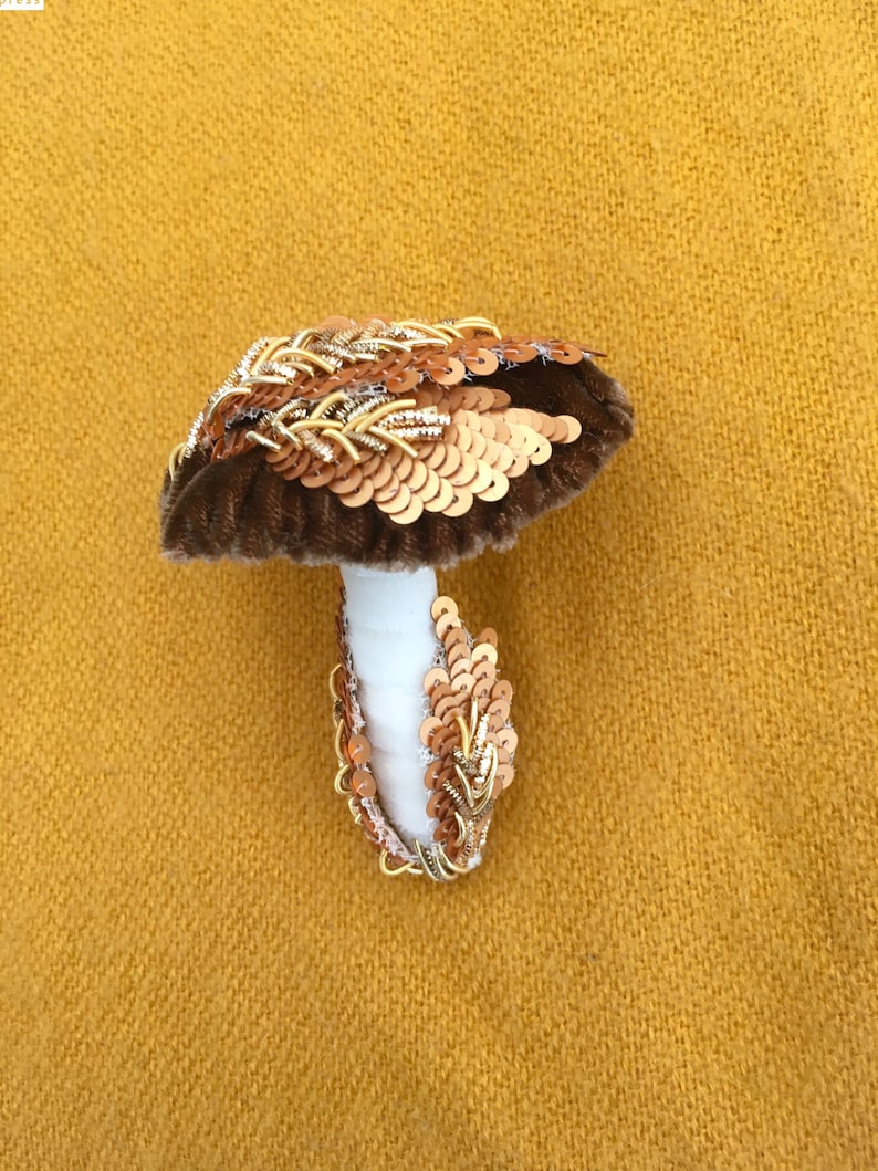Mushroom Embroidery brooch Mushroom pin Autumn scarf brooch Scarfs beaded pin Textile brooch Mothers Day gifts