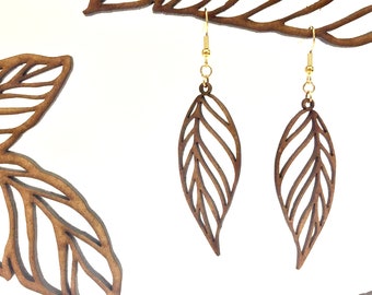 Women's wooden earrings in the shape of a leaf "Magnolia"