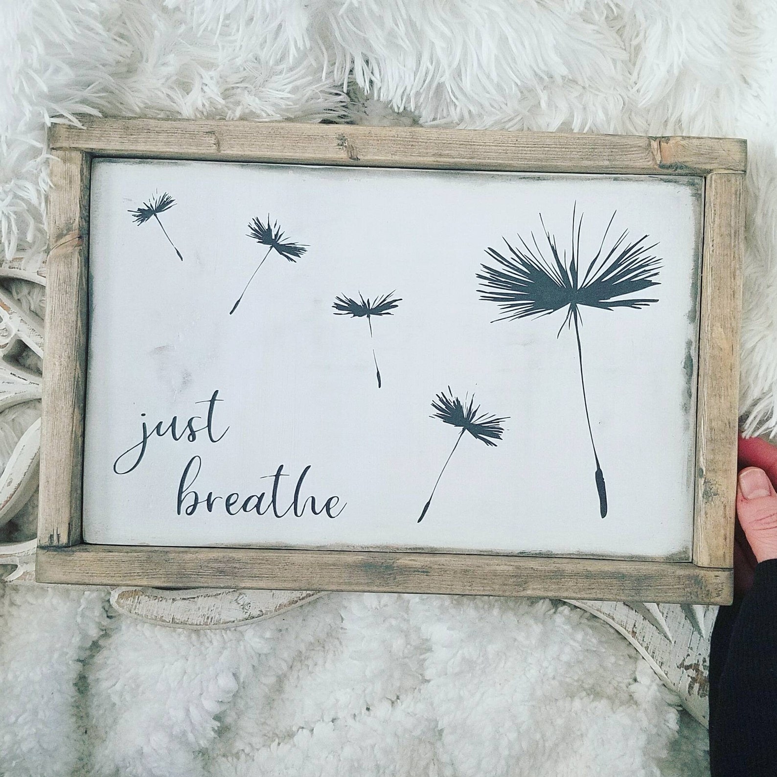 Just Breathe Wood Sign Dandelion Art Flower Painting Etsy