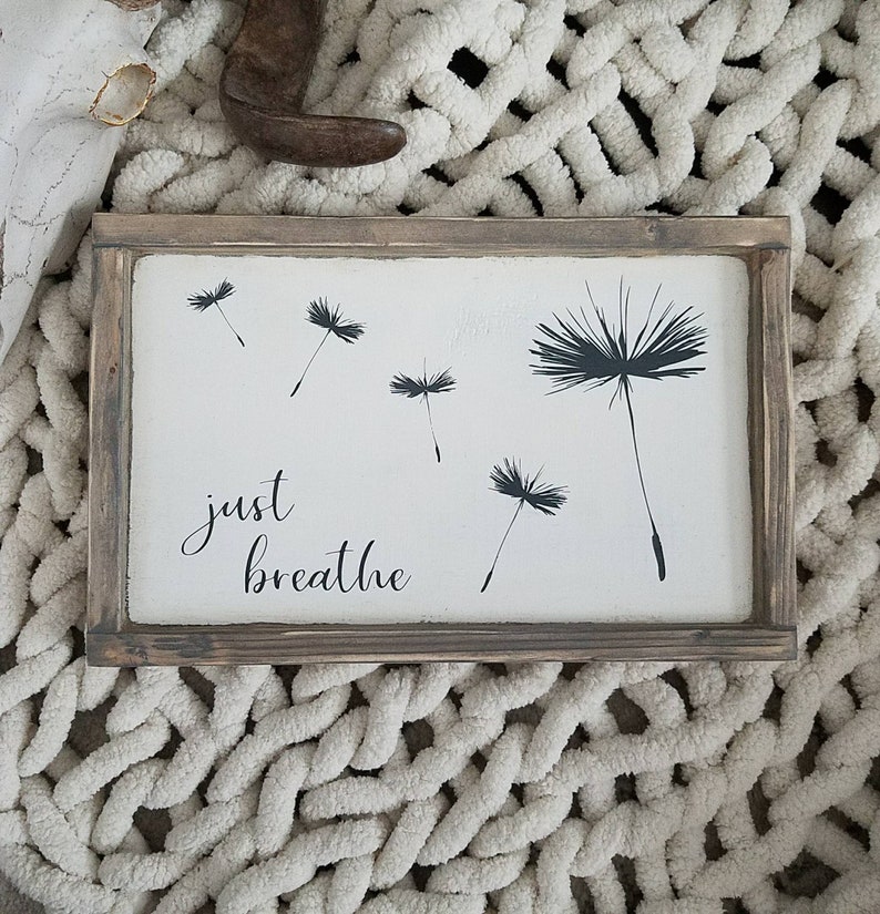 Just Breathe Wood Sign Dandelion Art Flower Painting Etsy