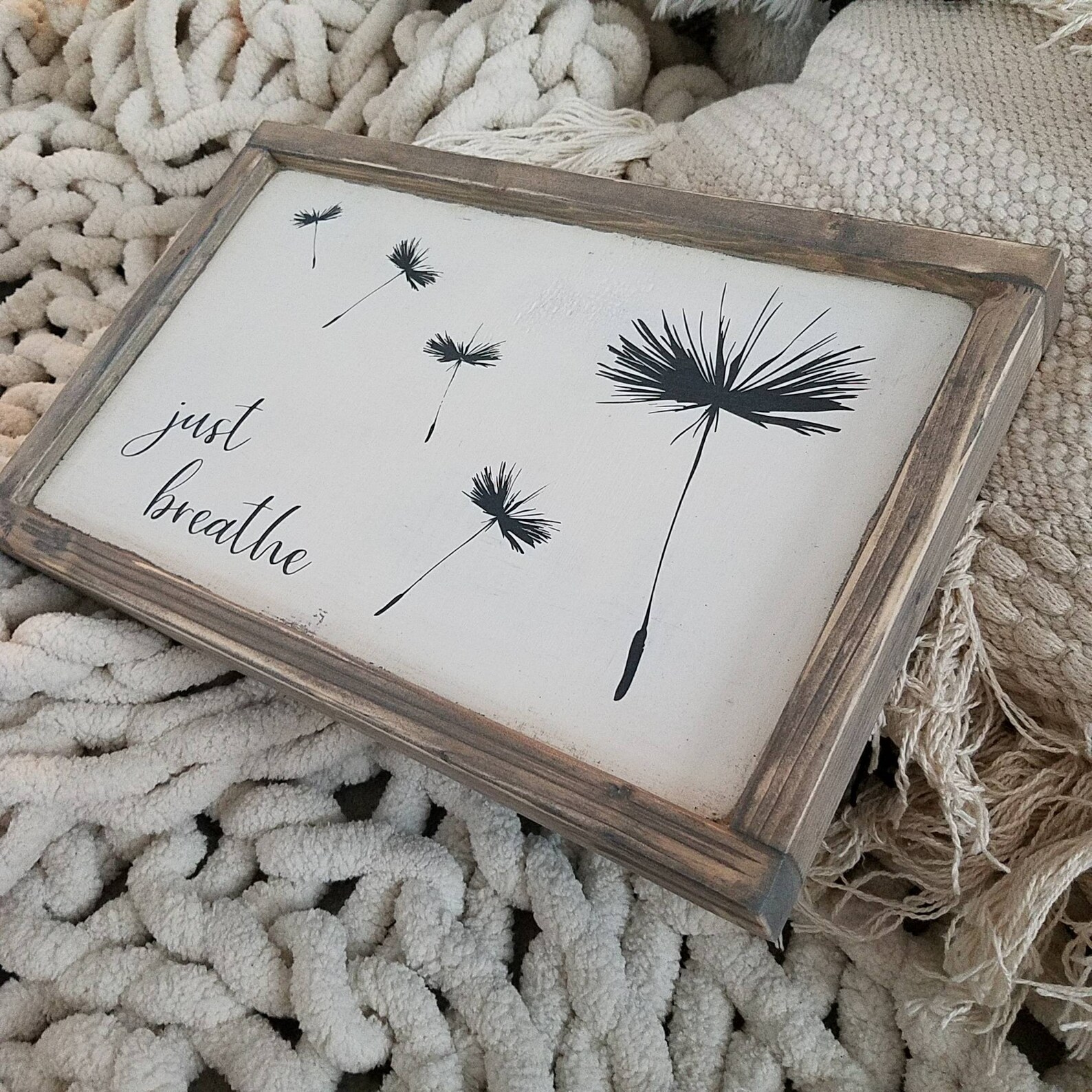 Just Breathe Wood Sign Dandelion Art Flower Painting Etsy