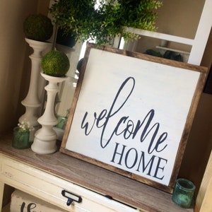 Welcome Home Framed Wood Sign Modern Farmhouse Decor Home Sweet Home Fixer Upper Entryway Decor Foyer Sign Mantle Decor Gallery Wall Art
