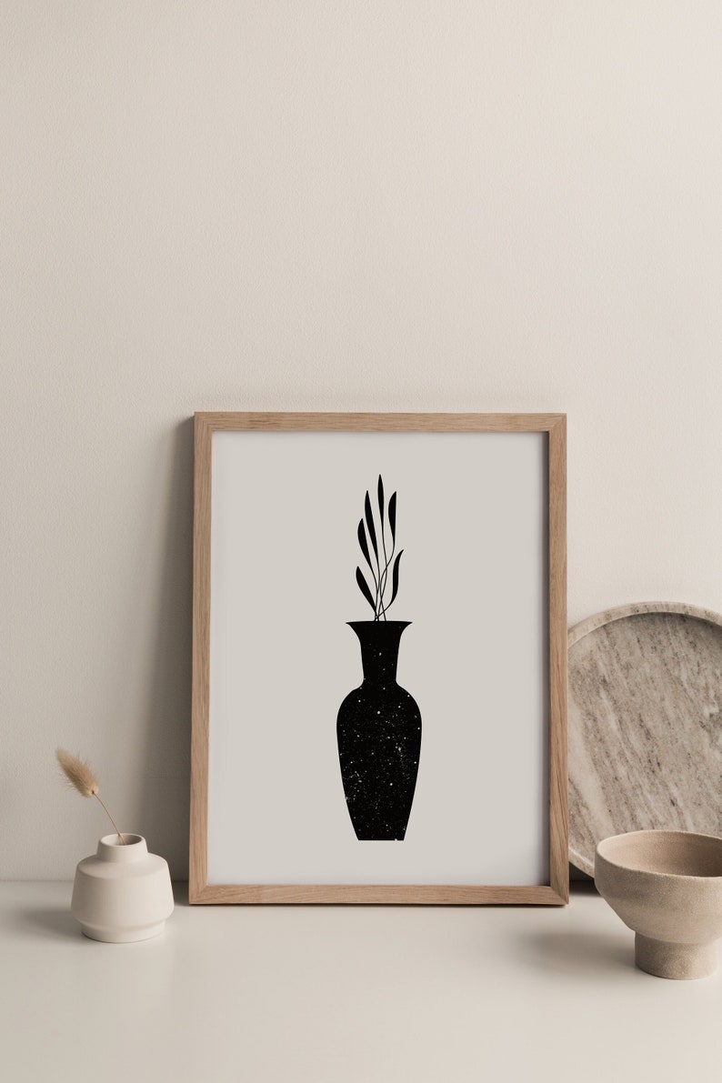 Plant Vase Abstract black and White Printable Poster Etsy