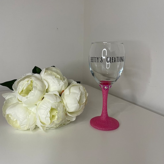 Glitter Stem Wine Glass with Diamante Trim, Personalise Glasses for the Perfect Gifts, Gifts for all Occasions, Birthdays, Wedding Gifts