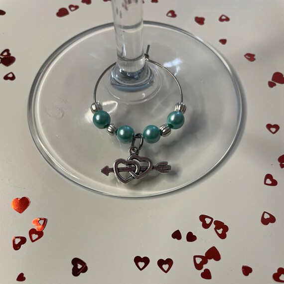 Bow & Arrow Heart Wine Glass Charm, Silver Wine Glass Charm, Great for all Occasions