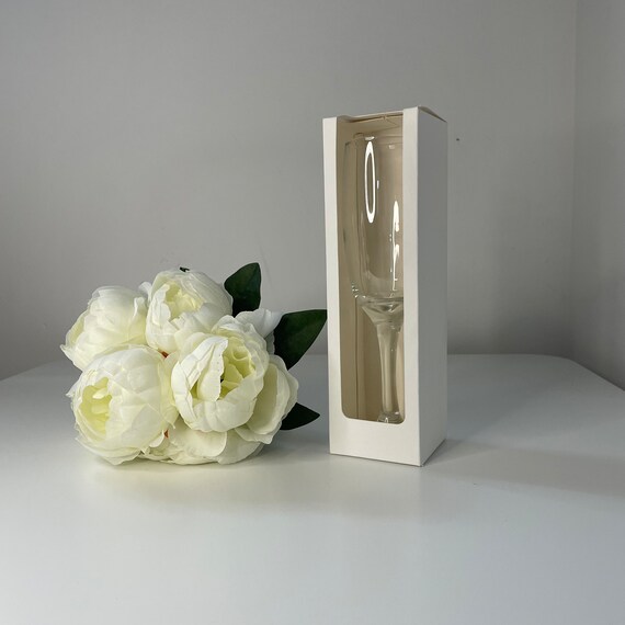 Prosecco Aperture Flute Gift Box Holder, Great for Champagne Glasses, Gift Box for your Personalised Glasses. Folding Box Board in Off White