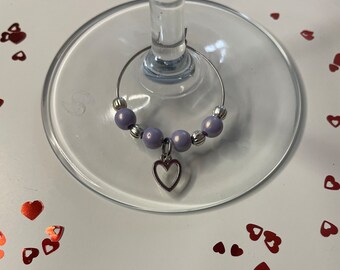 Small Heart Wine Glass Charm, Silver Charm, Great for all Occasions