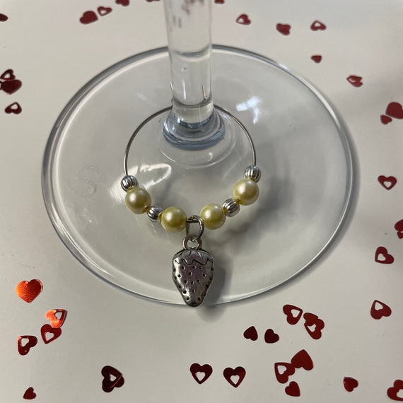Strawberry Heart Glass Charm, Silver Charms, Great for all Occasions