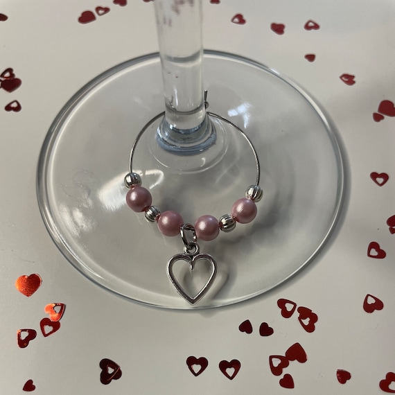Silver Heart Wine Glass Charm, Silver Chain, Great for all Occasions