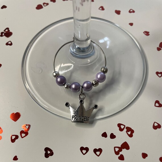 Princess Crown Wine Glass Charm, Silver Chain, Great for all Occasions