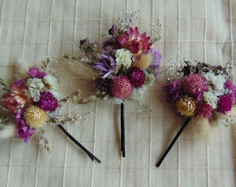 Ensemble de 3 épingles à cheveux de fleurs séchées, épingles à cheveux de mariées, épingles à cheveux de bradesmaid