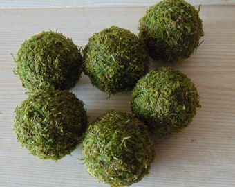 Set of 6 Moss Covered Balls, Moss Balls, Rustic Decor, Natural, Farmhouse Decor