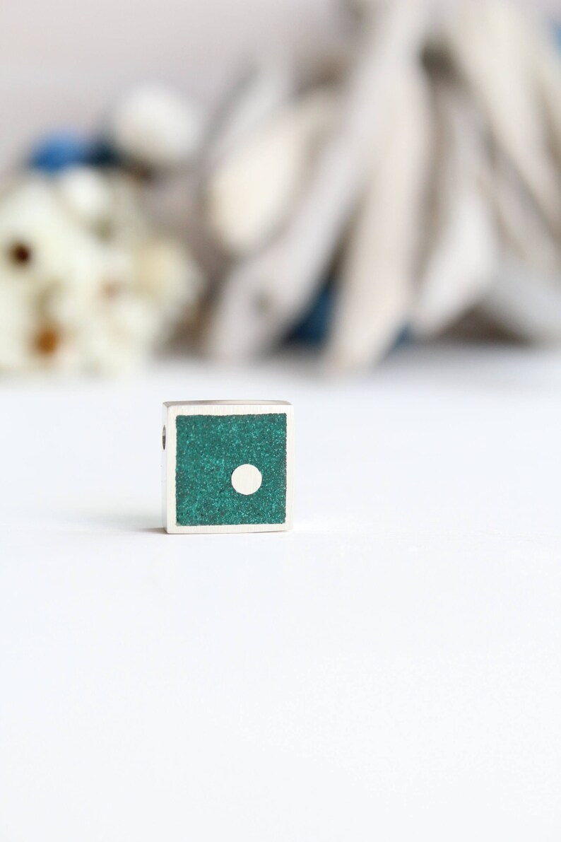 Gemstone 13 mm jewelry making Round Dot Dioptase Square Shape Green Silver 925 Pendant