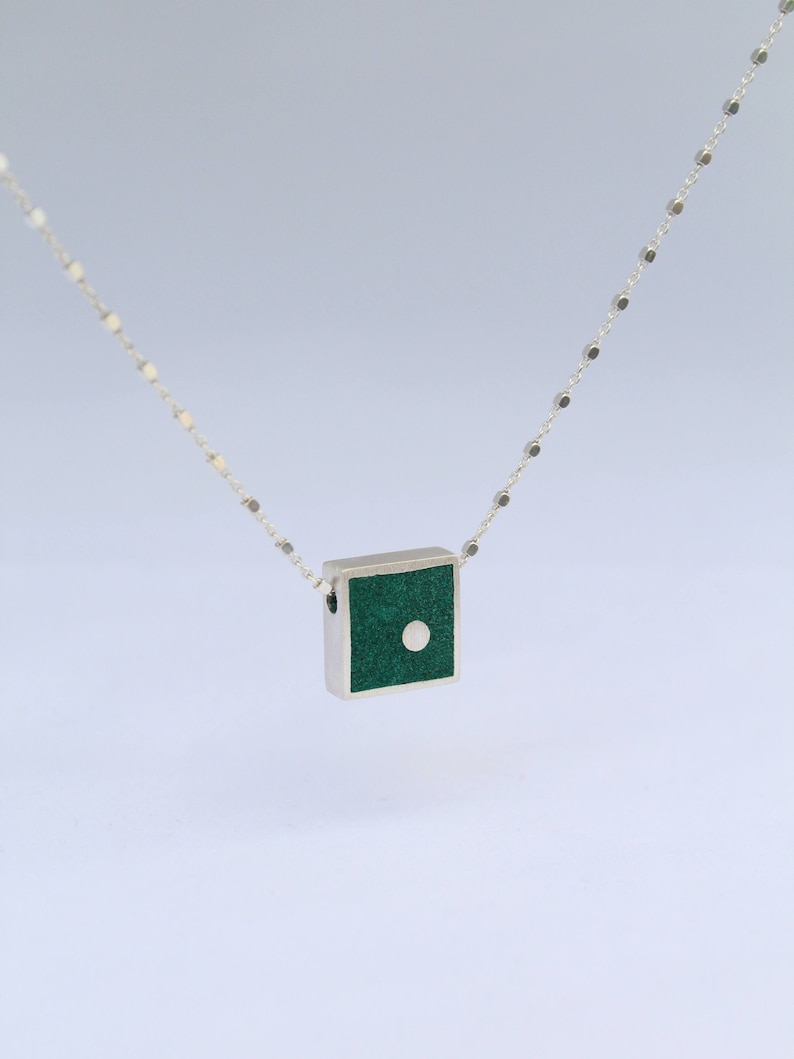 Gemstone 13 mm jewelry making Round Dot Dioptase Square Shape Green Silver 925 Pendant