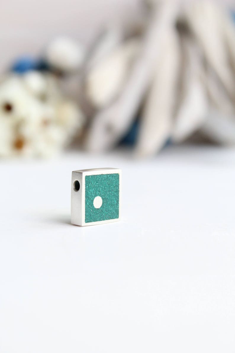 Gemstone 13 mm jewelry making Round Dot Dioptase Square Shape Green Silver 925 Pendant