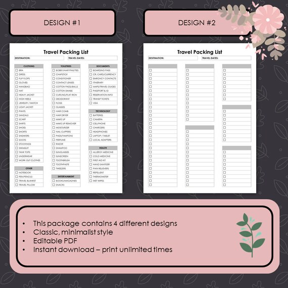 Reisen Sie Packliste Reisetagebuch Reise Checkliste Etsy