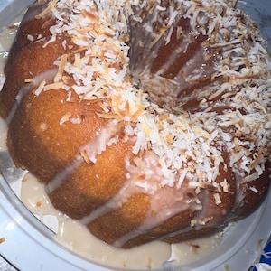 Toasted Coconut Pound Cake with Coconut Creme