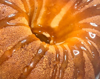 Vanilla Buttery Pound Cake With Homemade Golden Brown Caramel Drizzle