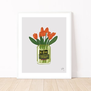 pickle art, quirky wall art, flower art, pickle wall art, quirky food art, kitchen art, north carolina art, quirky print, quirky art image 1