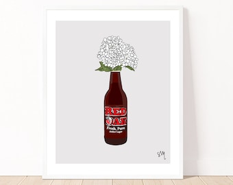 red oak, quirky wall art, flower art, quirky food art, kitchen art, north carolina art, quirky print, nc art, beer art