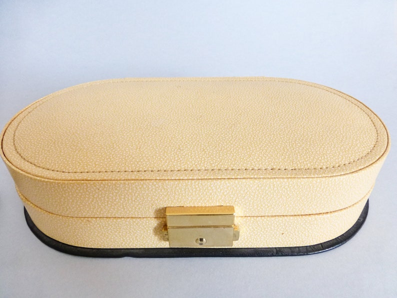 mirror,Mid century jewelry box,Travelling jewelry storage Trinket box+gift vintage jewelry Large Vintage beige faux leather jewelry box w