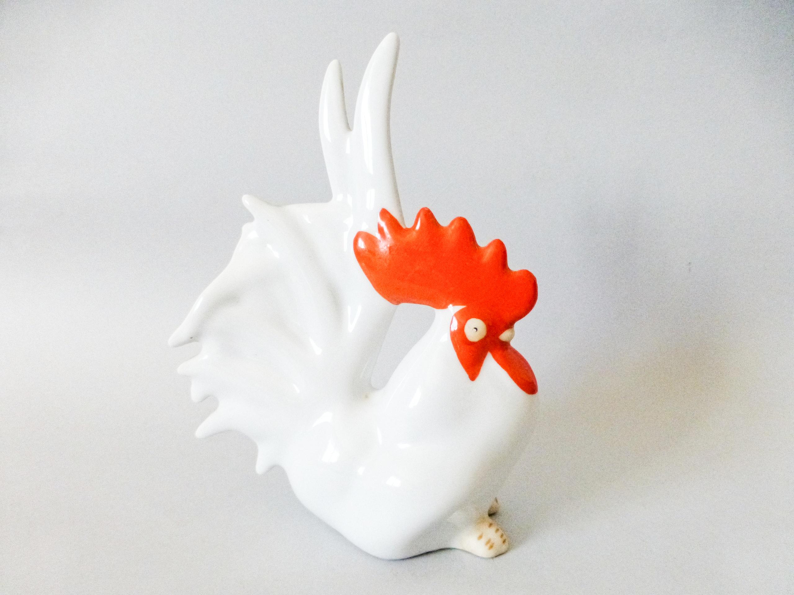 Vintage  porcelain bird  figurine,white rooster,hand painted FREE SHIPPING WORLDWIDE