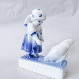 Vintage Zsolnay porcelain figurine,Little girl w.hen FREE SHIPPING