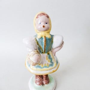 Antique Pottery Girl Figurine: Hungarian Folk Art Decor