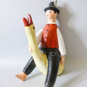 Vintage Hand-Painted Hungarian Ceramic Figurine: Boy and Goose