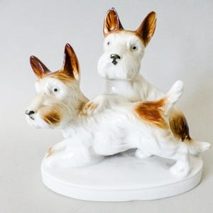 Dog statuette,Vintage German porcelain ,dog figurine,playing puppies ,animal figurine,terrier statuette  FREE SHIPPING WORLDWIDE