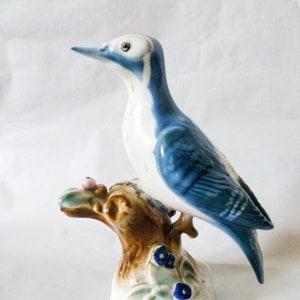 Vintage Zsolnay porcelain bird figurine, blue jay FREE SHIPPING WORLDWIDE
