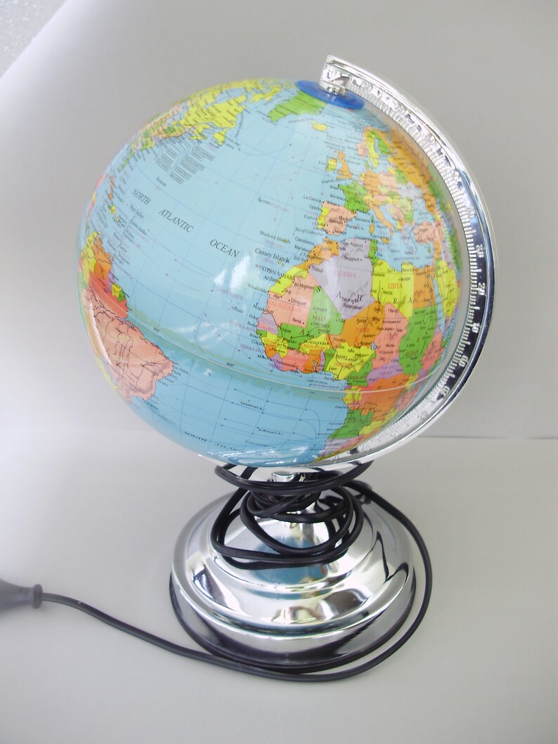 in English language World globe lamp Planet Earth Vintage lamp
