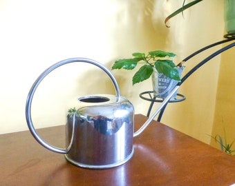 Vintage Stainless Steel Watering Can: Mid-Century Modern Home Decor (7x13x5&quot;)